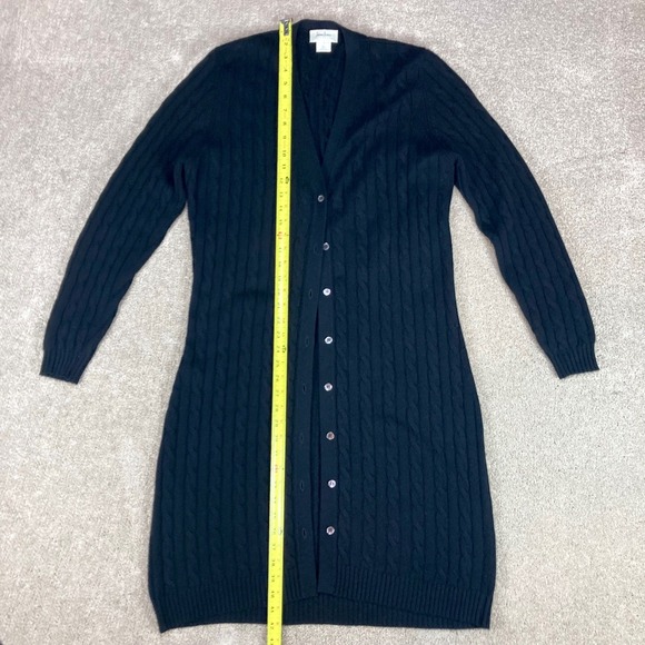 Neiman Marcus Cashmere Duster Cardigan Sweater Women XL Black Cable Knit Classic - Picture 7 of 11